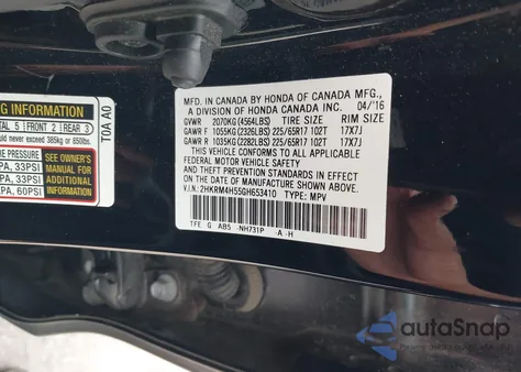 2016 Honda Cr-V Ex из США, поврежденный, VIN 2HKRM4H55GH653410